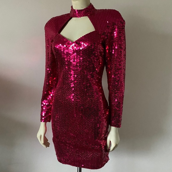 Niteline Dresses & Skirts - Vintage 90’s Pink Fuchsia Sequin Mini Dress XS